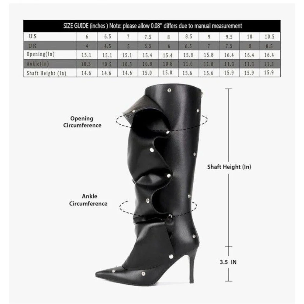 Eusibb Slouch Pointed Toe Knee High Boots Stiletto 8.5 Heel Pull On Convertible